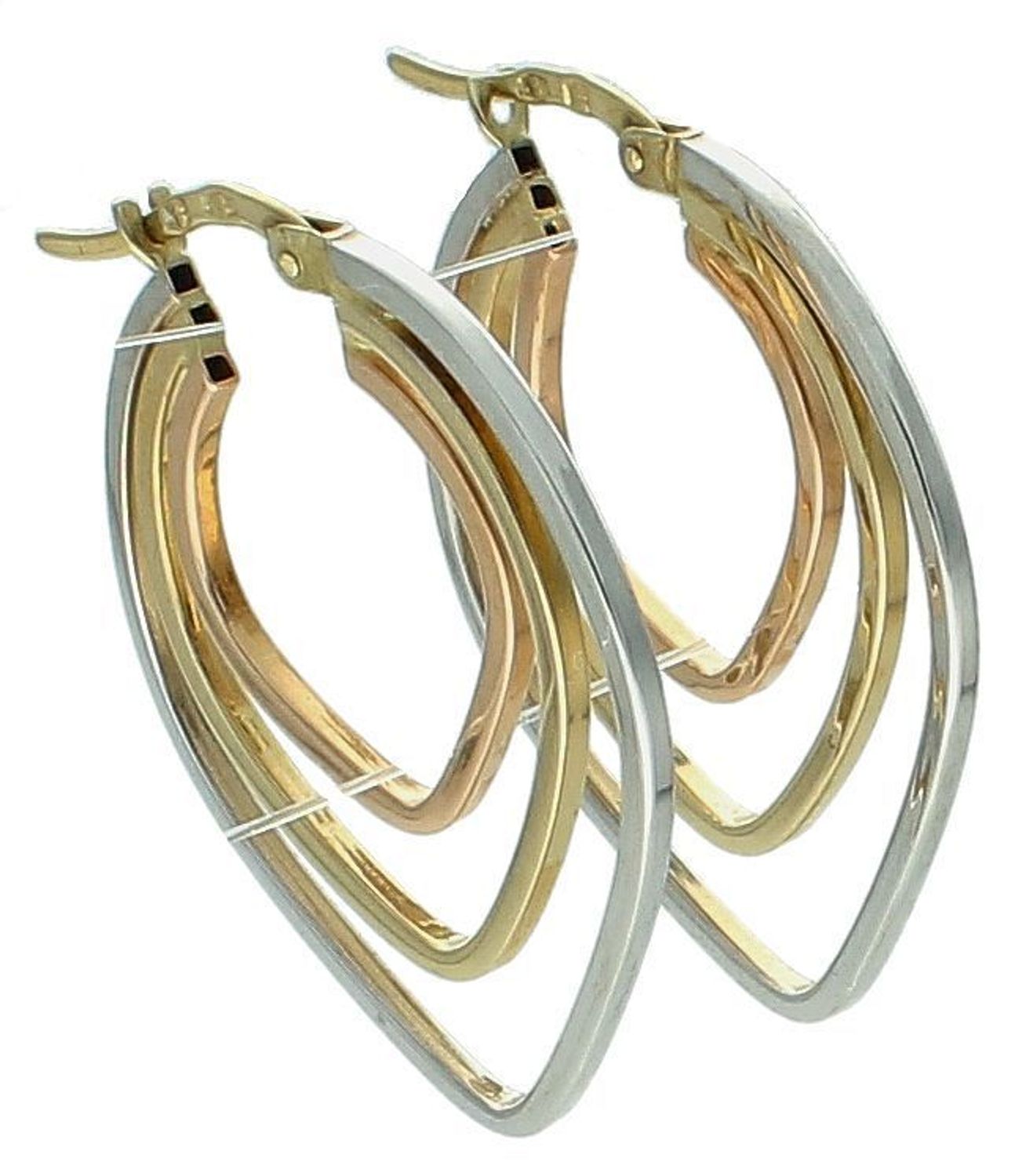 Kolczyki złote 585 ostro zakończone trzykolorowe KLC-000000-283-585 Stylowe kolczyki wykonane z wysokiej jakości złota próby 585. Kolczyki mają okrągły kształt na dole ostro 1.jpg