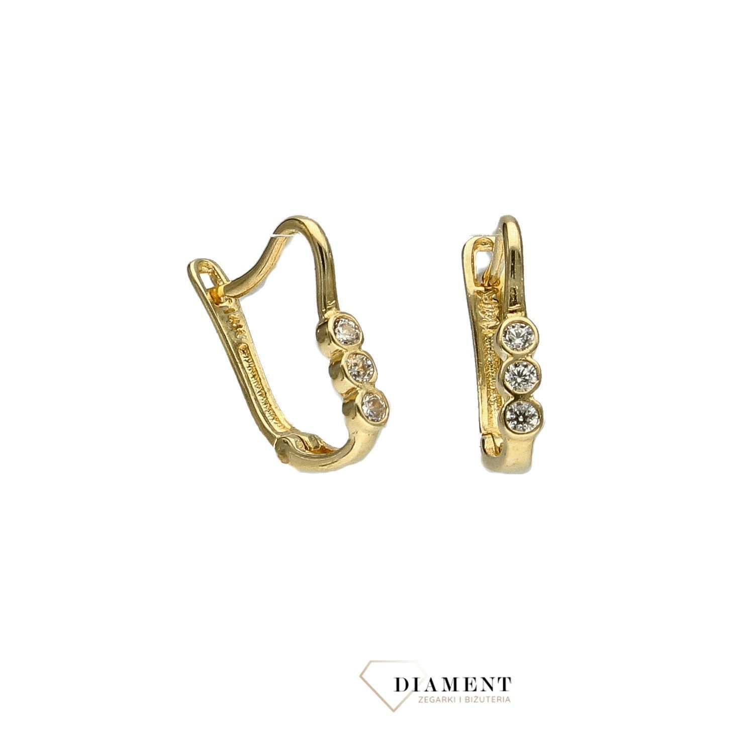 Kolczyki złote dla dziewczynki ' Potrójne cyrkonie ' KLC-000000-329-585.jpg