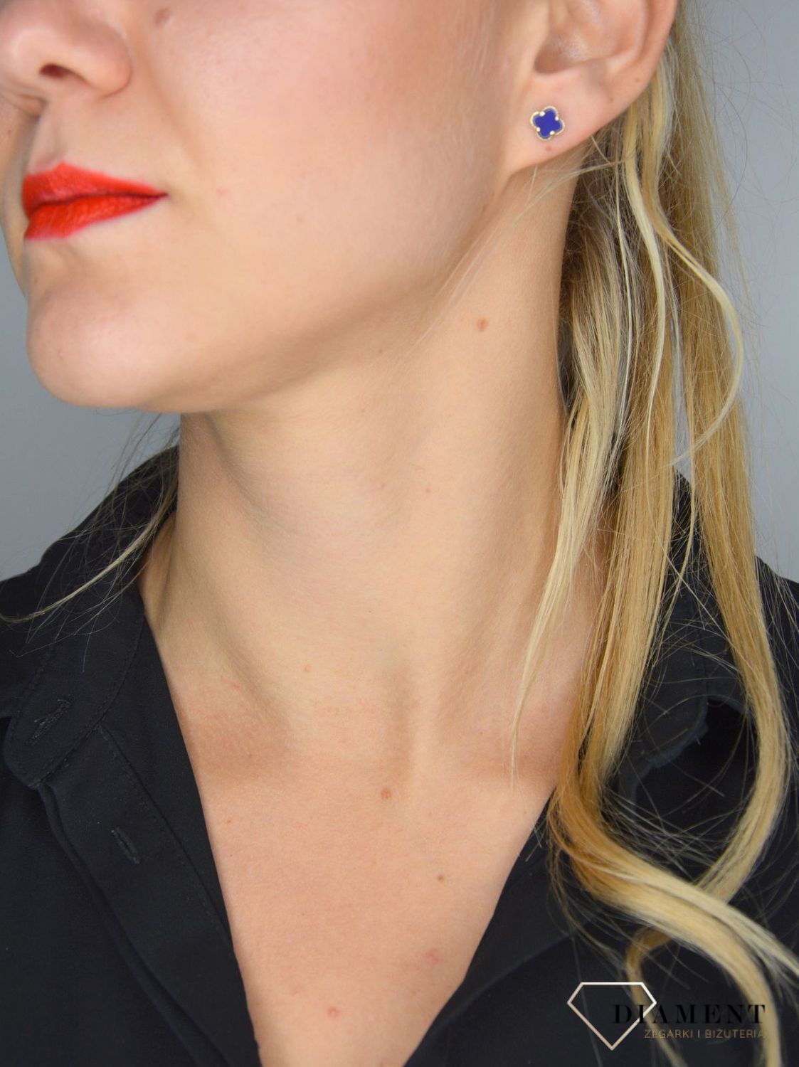 Złote kolczyki 585 niebieskie koniczynki KLC-000000-338-585.jpg