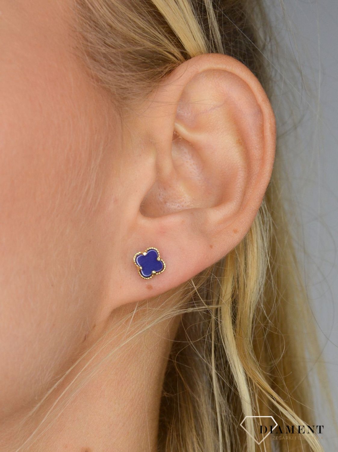 Złote kolczyki 585 niebieskie koniczynki KLC-000000-338-585.jpg