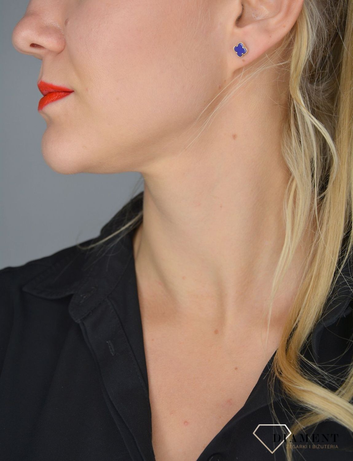 Złote kolczyki 585 niebieskie koniczynki KLC-000000-338-585.jpg