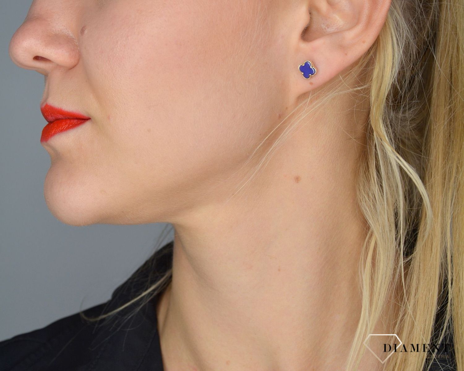 Złote kolczyki 585 niebieskie koniczynki KLC-000000-338-585.jpg