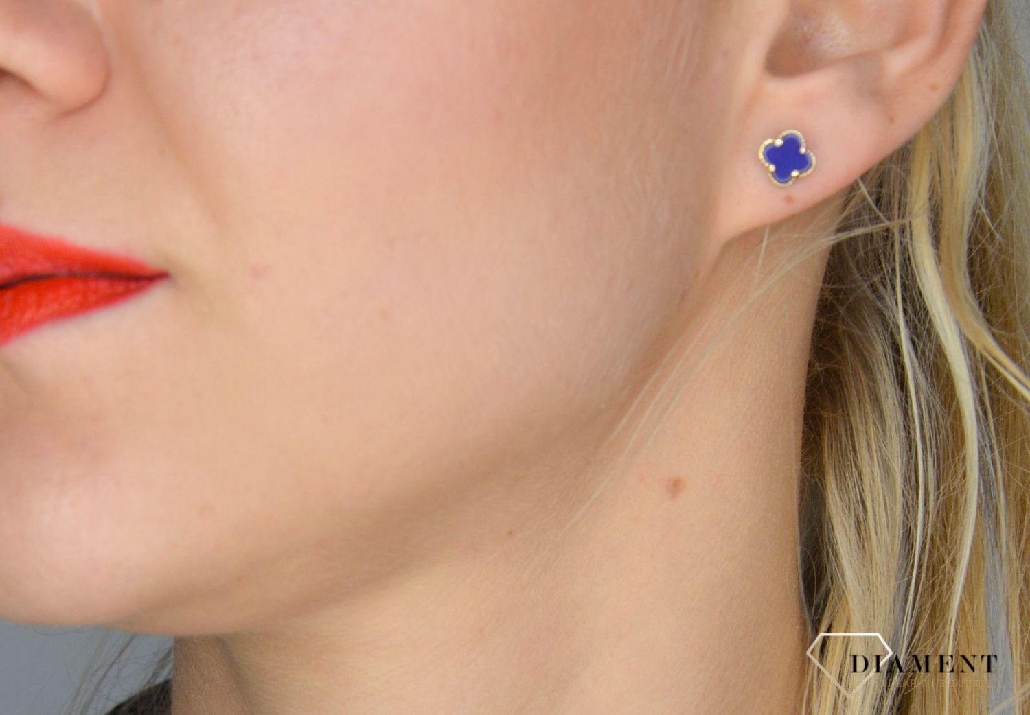 Złote kolczyki 585 niebieskie koniczynki KLC-000000-338-585.jpg