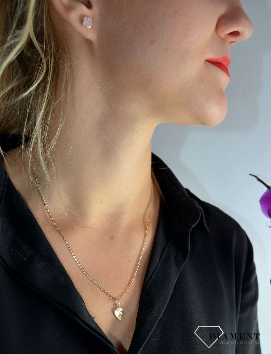 Złote kolczyki 585 różowe koniczynki KLC-000000-361-585.jpg