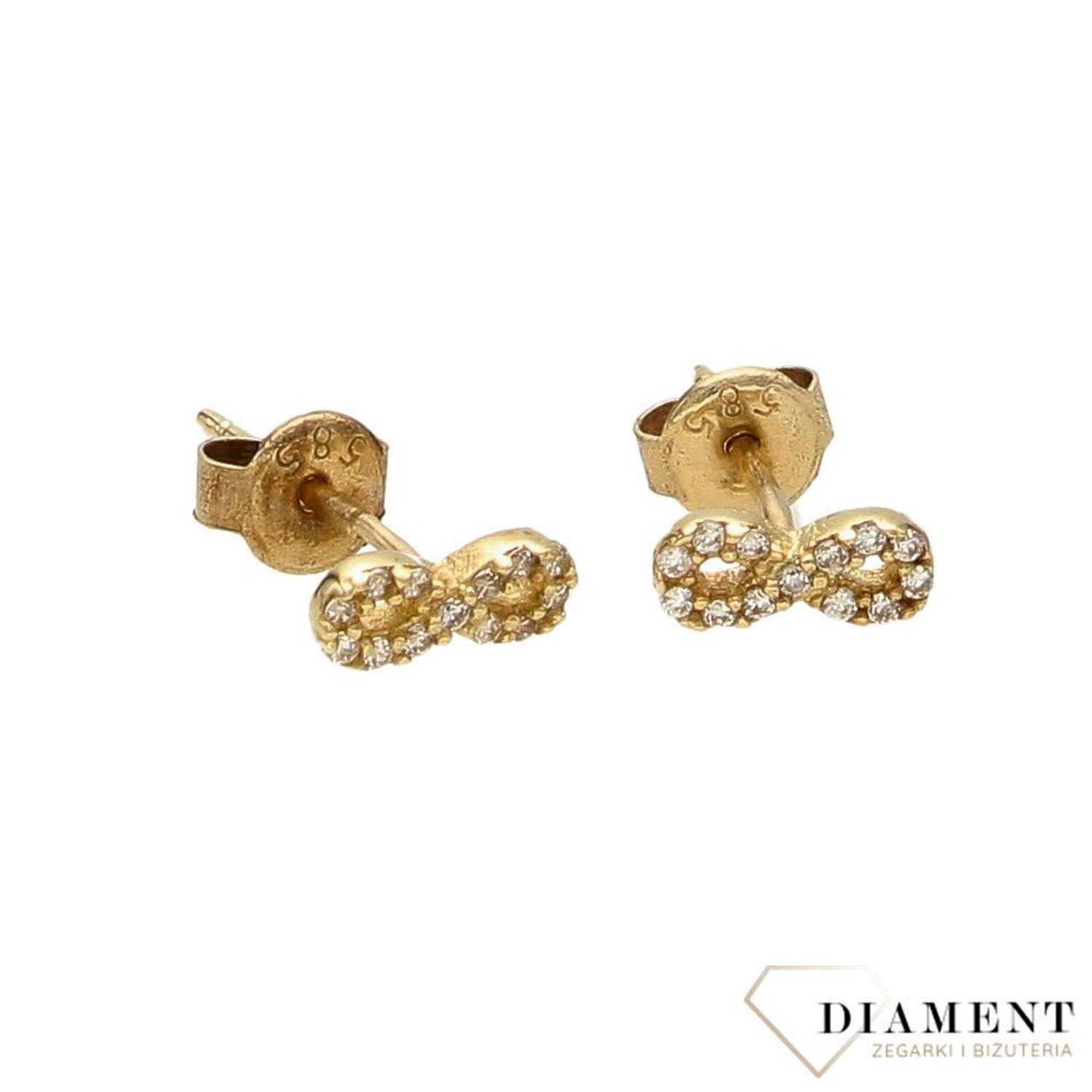 Złote kolczyki celebrytki z cyrkoniami i znakiem nieskończoności KLC-000000-364-585.jpg