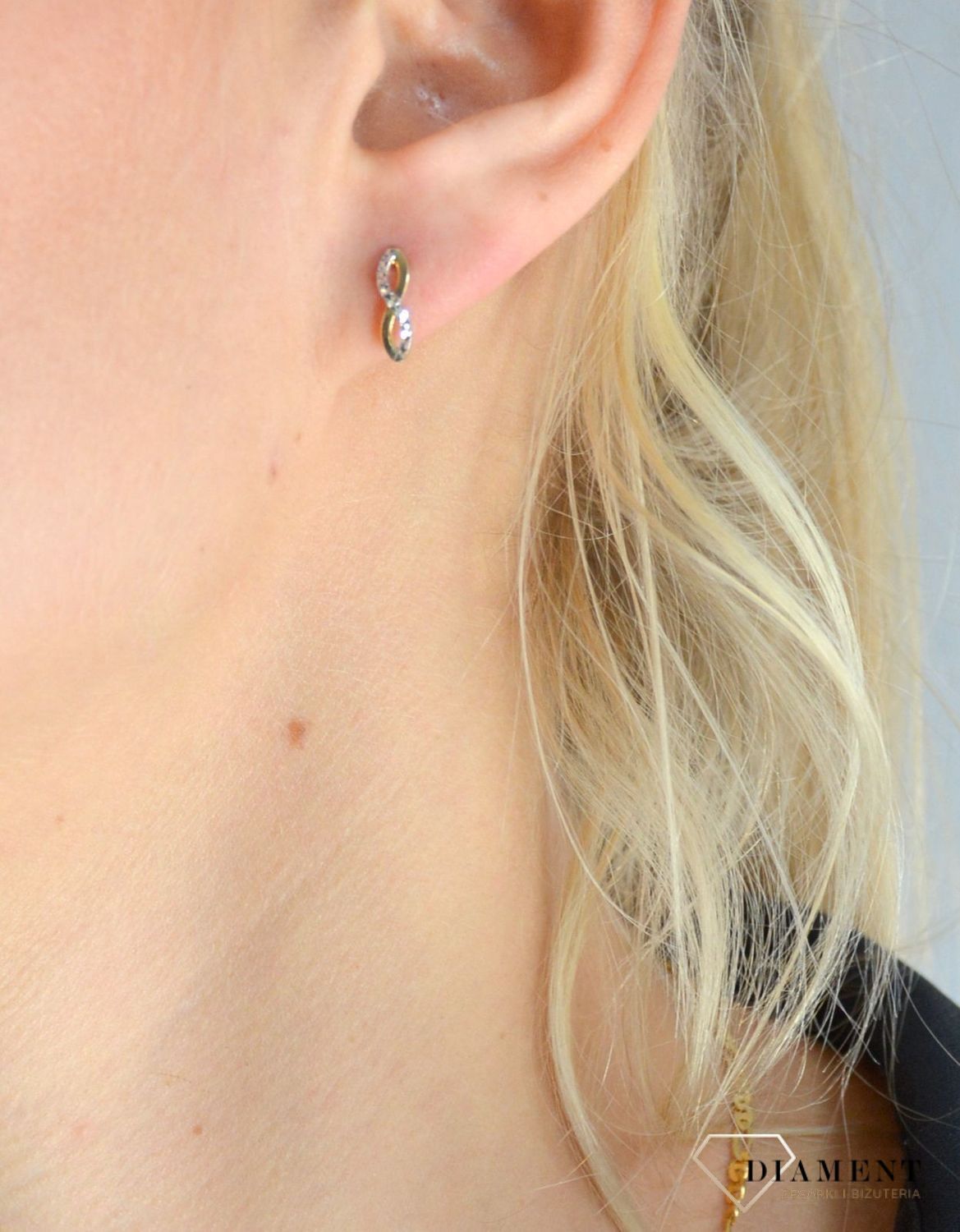 Złote kolczyki 585 znak nieskończoności białe złoto.jpg