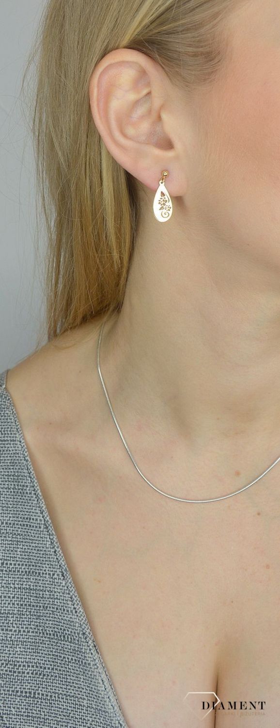 Kolczyki złote próby 585 z blaszką w kształcie ażurowej łezki KLC-000000-389-585.jpg