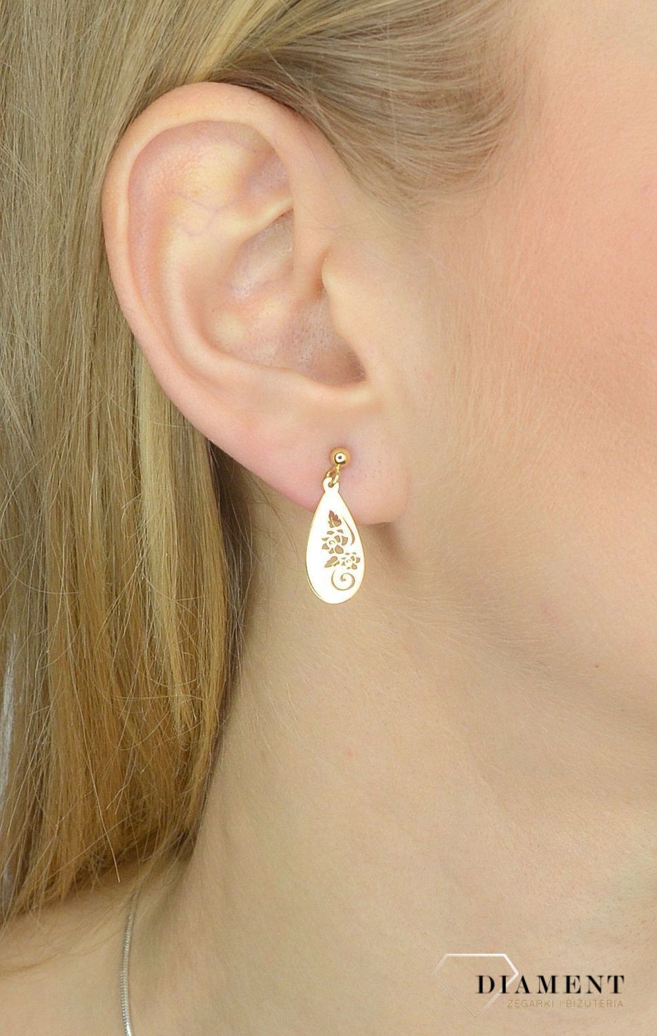Kolczyki złote próby 585 z blaszką w kształcie ażurowej łezki KLC-000000-389-585.jpg