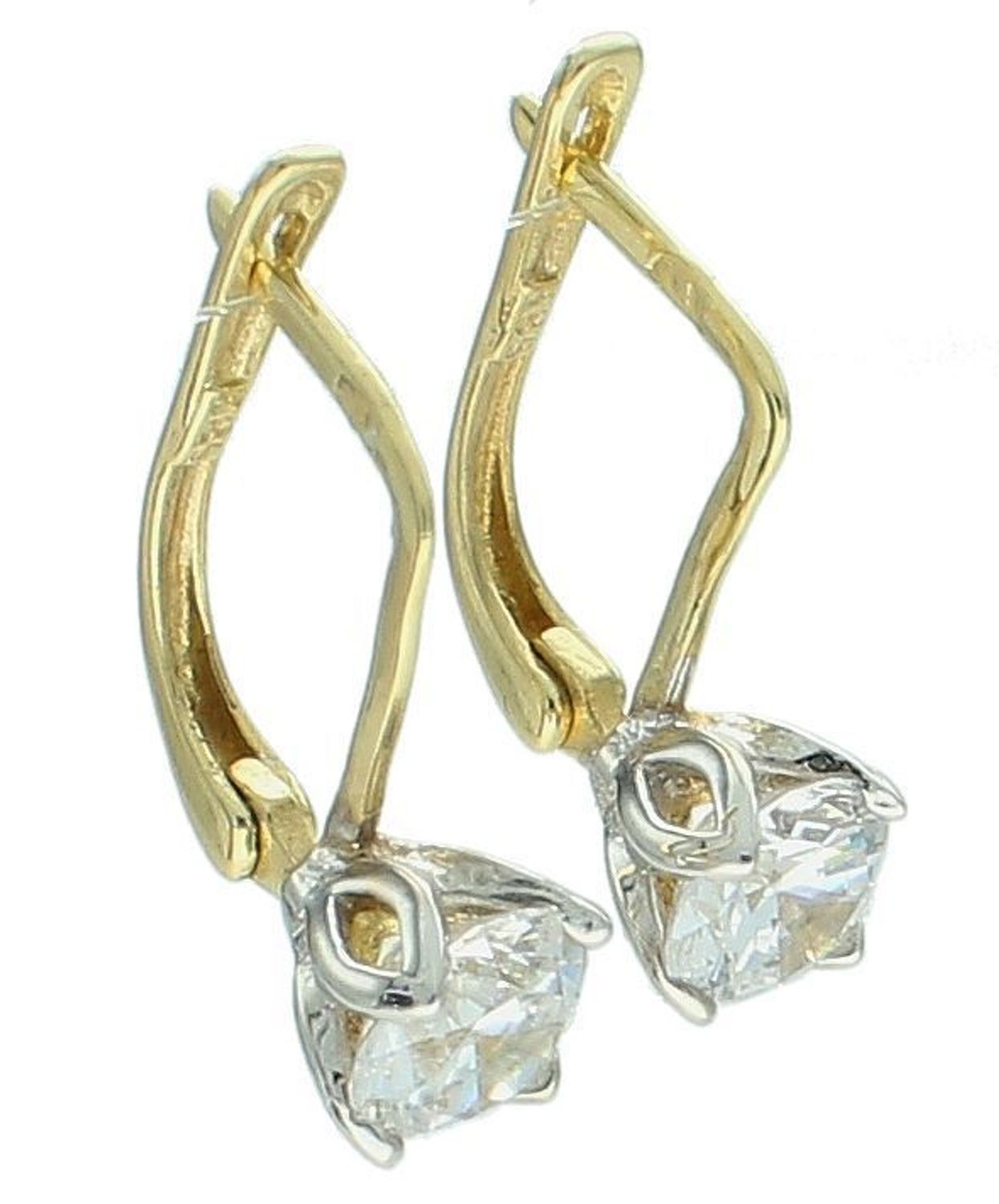 Kolczyki złote damskie z okrągłą cyrkonią w łapkach próba 585. Au.jpg