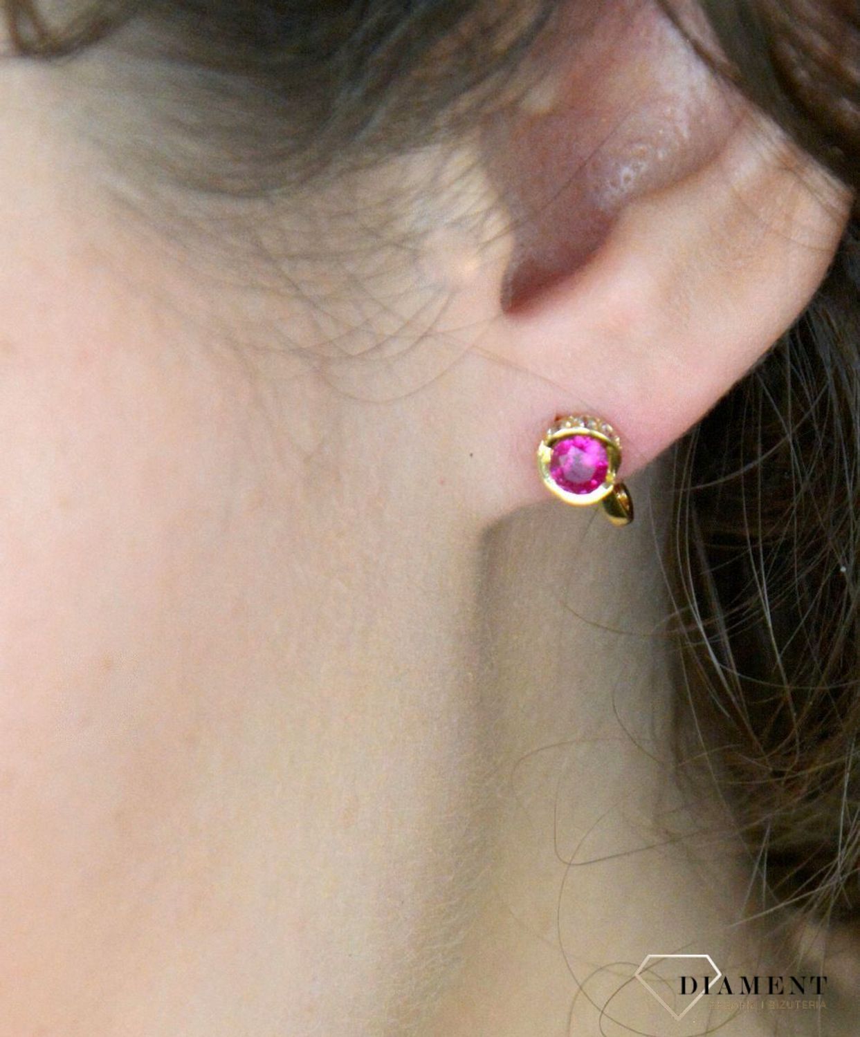 Kolczyki złote zap.ang. z różową cyrkonią pr 585, KLC-000000-427-585.jpg