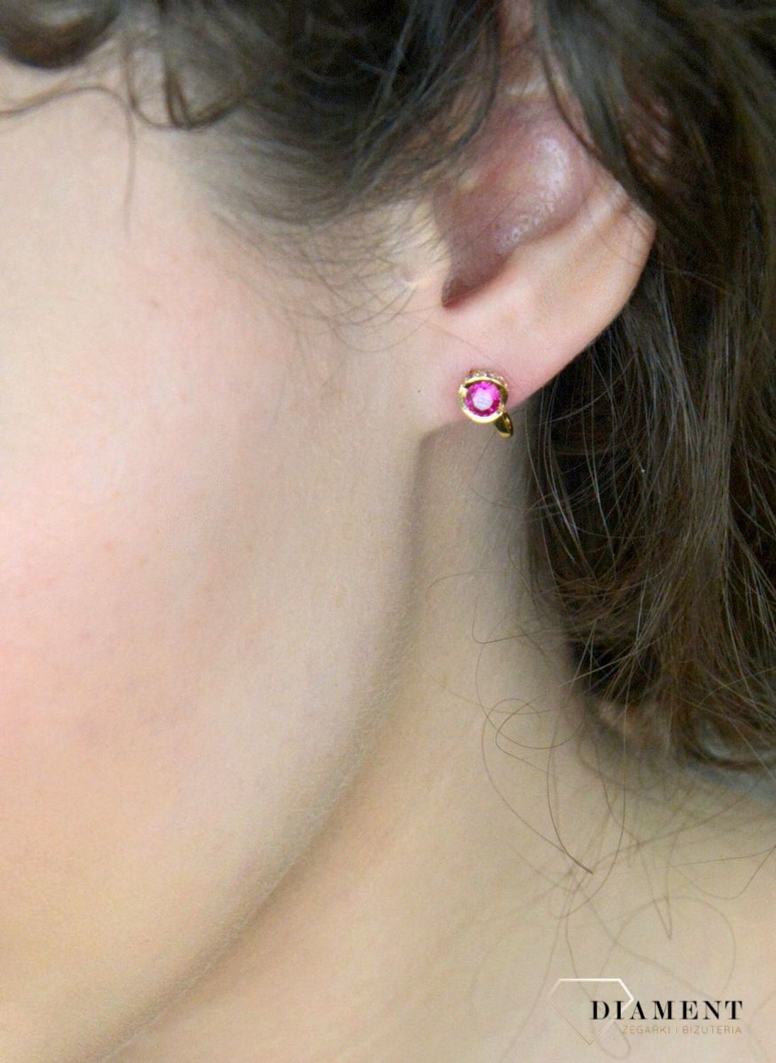 Kolczyki złote zap.ang. z różową cyrkonią pr 585, KLC-000000-427-585.jpg