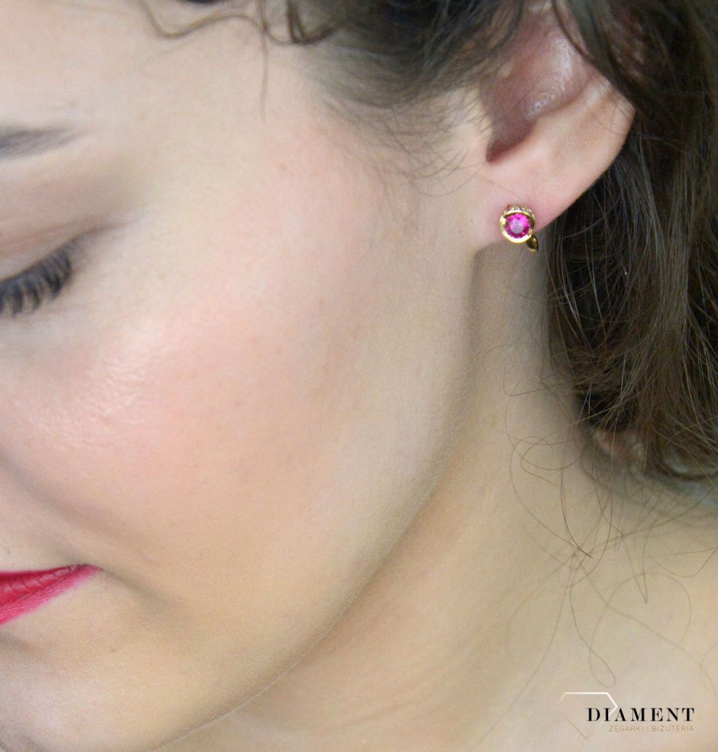 Kolczyki złote zap.ang. z różową cyrkonią pr 585, KLC-000000-427-585.jpg