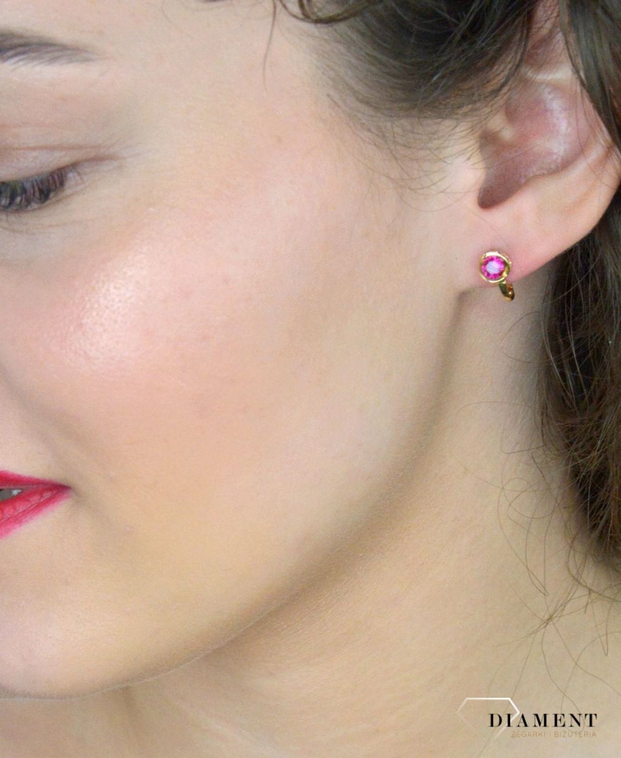 Kolczyki złote zap.ang. z różową cyrkonią pr 585, KLC-000000-427-585.jpg