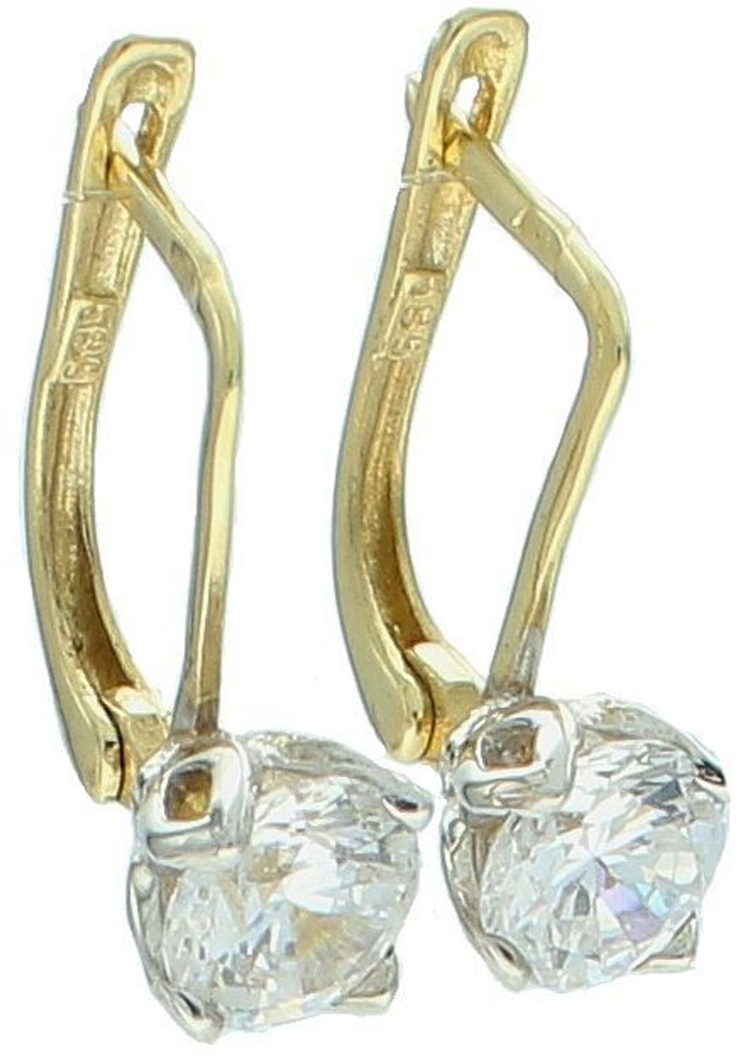 Kolczyki złote damskie z cyrkonią w ozdobnej oprawie z białego złota 585. Eleganckie, złote kolczyki z cyrkonią i zapięciem angielskim to ponadczasowy wybór, który doda blasku każdej stylizacji. Wykonane z wysokiej jakości złota próby 5851.jpg