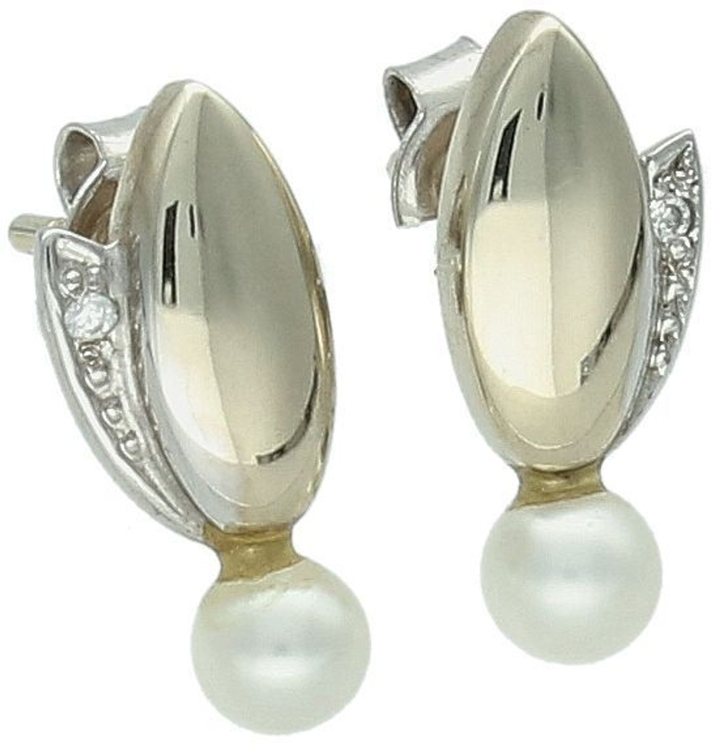 Kolczyki damskie złote 585 z perełkami i białym złotem KLC-000000-450-585 Kolczyki to idealna proporcje zamknięte w pięknej kompozycji. Kolczyki wykonane z wysokiej jakości złota próby 585. 1.jpg