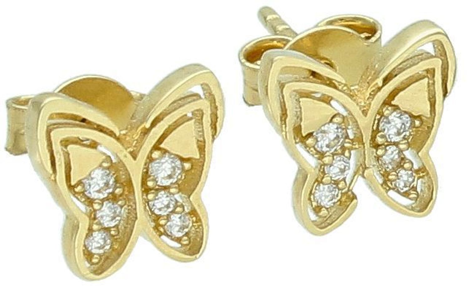 Złote kolczyki dla dziewczynki 585 ażurowe motylki z cyrkonią.jpg
