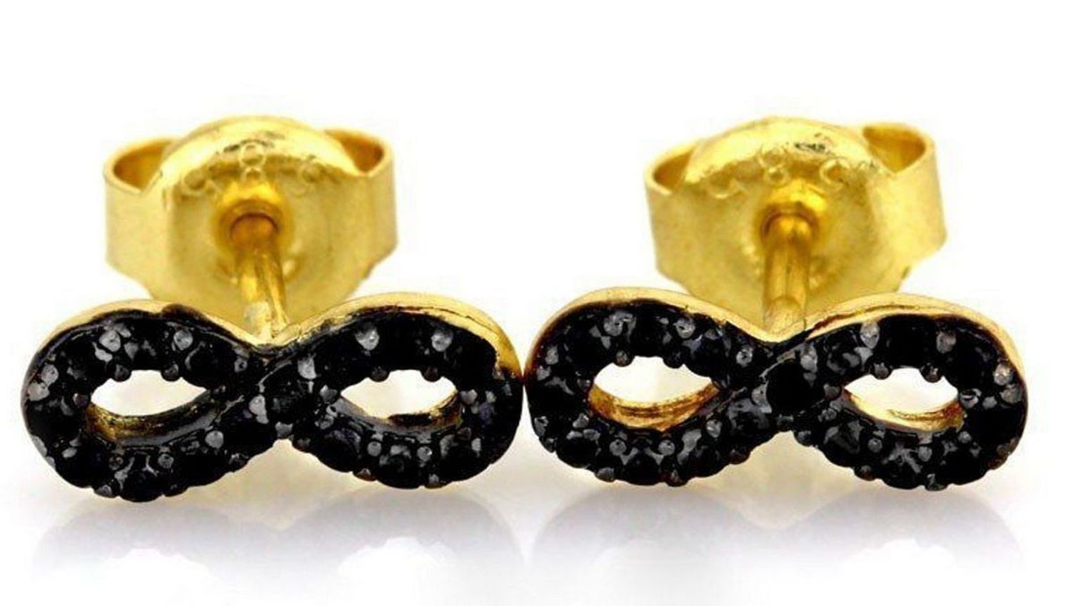 Kolczyki złote znak nieskończoności z czarną cyrkonią 585 KLC-000000-457-585.jpg