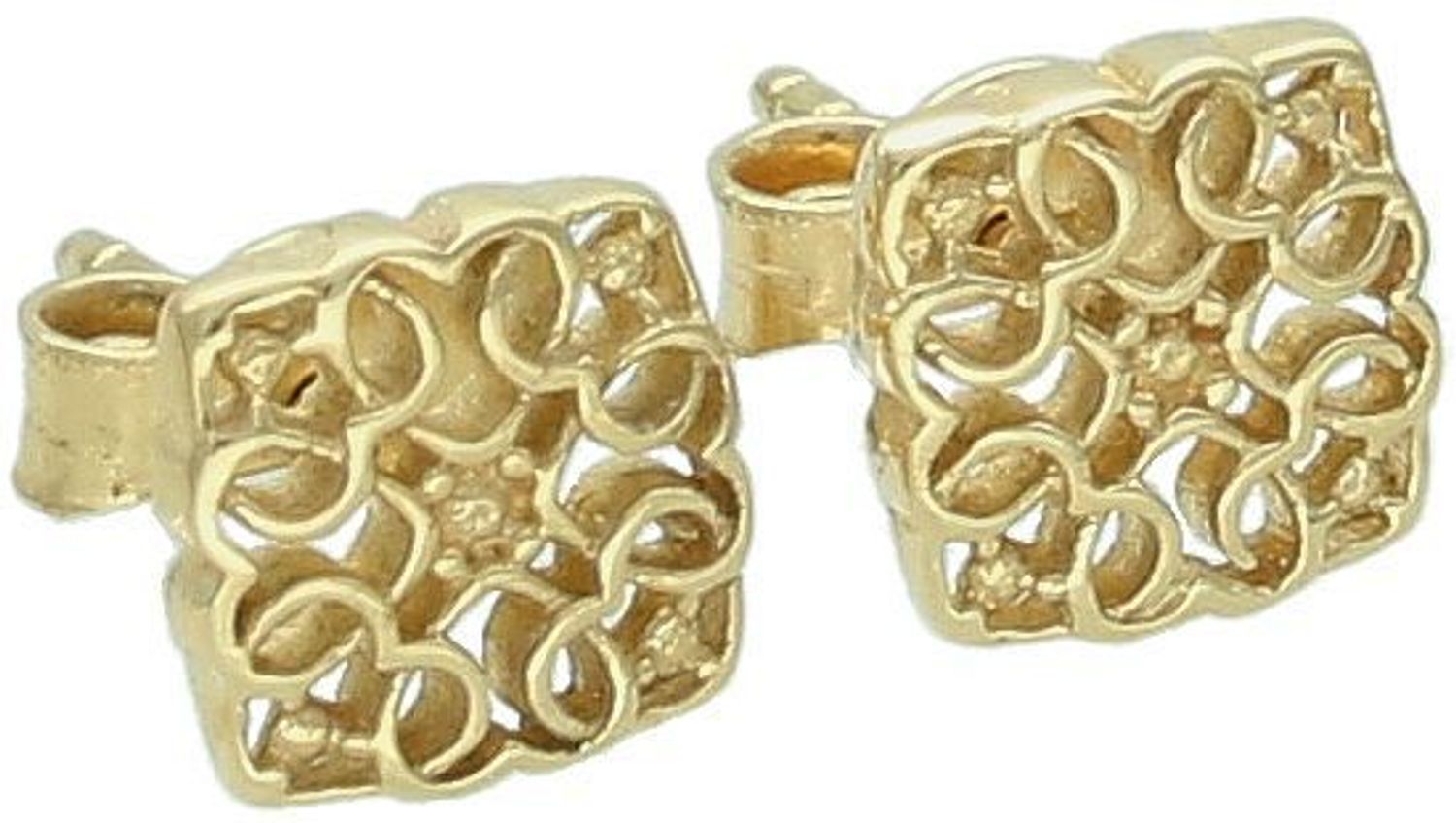 Kolczyki damskie złote ażurowe kwadraciki 585 KLC-000000-461-585 Eleganckie kolczyki na sztyfty są uroczym i skromnym dodatkiem, które można nosić same lub w połączeniu z inną 1.jpg