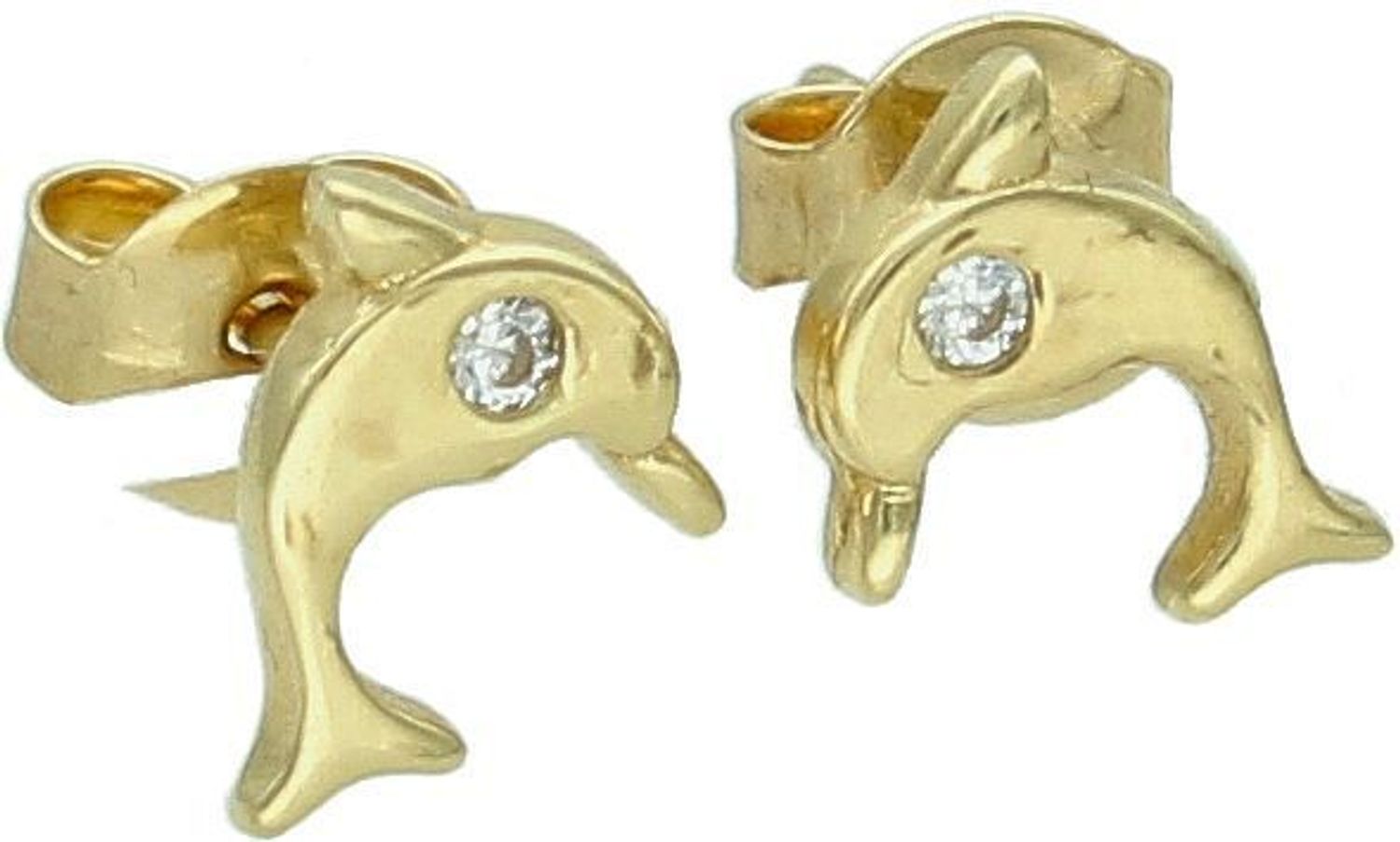 Złote kolczyki delfinki z cyrkonią 585.jpg