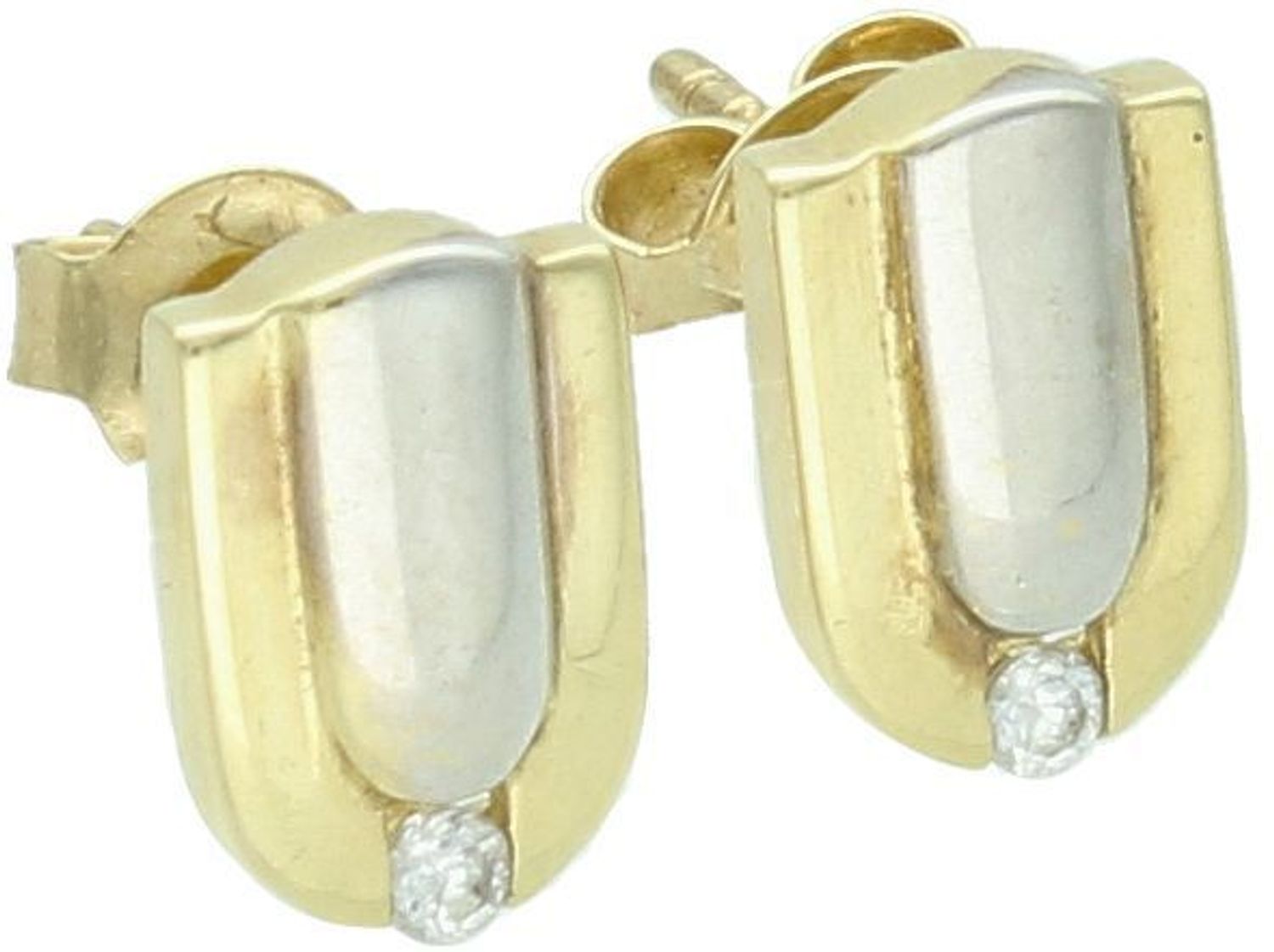 Kolczyki złote 585 podkówki z białym złotem KLC-000000-472-585 Eleganckie, złote kolczyki wykonane z próby złota 585 o wadze około 2,06 g i długości  1 cm. Ich kształt jest uniwersalny, 1.jpg