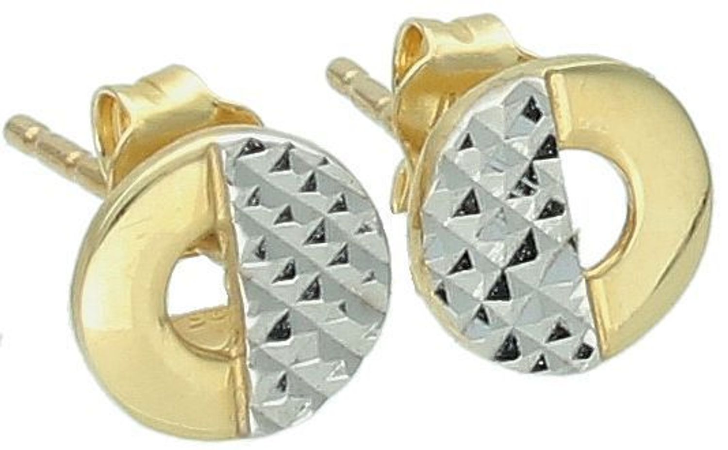 Złote kolczyki damskie 585 kółka z grawerowanym białym złotem KLC-000000-482-585 Wyjątkowe kolczyki inspirowane  motywem koła ukazują kolejną odsłonę biżuterii, w której został 1.jpg