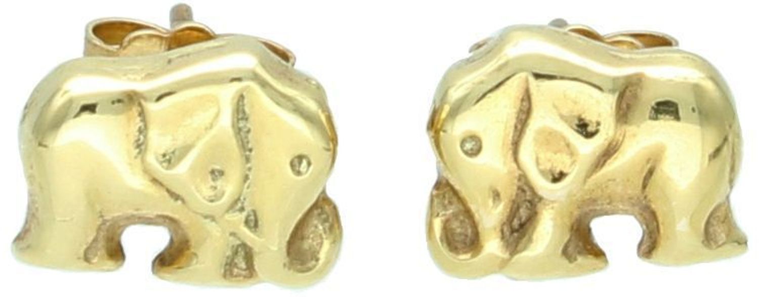 Kolczyki złote 585 słonie na sztyft KLC-000000-488-585  Damskie kolczyki wykonane ze złota próby 585. Kolczyki z motywem słonia. Kolczyki zapinane 1.jpg