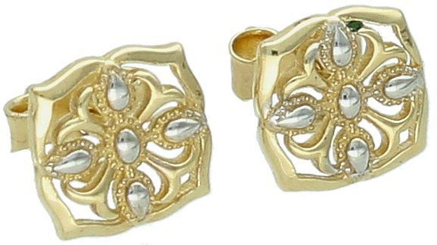 Kolczyki damskie ażurowe kwadraty z białym złotem 585 KLC-000000-505-585 Eleganckie kolczyki na sztyfty są uroczym i skromnym dodatkiem, które można nosić same lub w 1.jpg