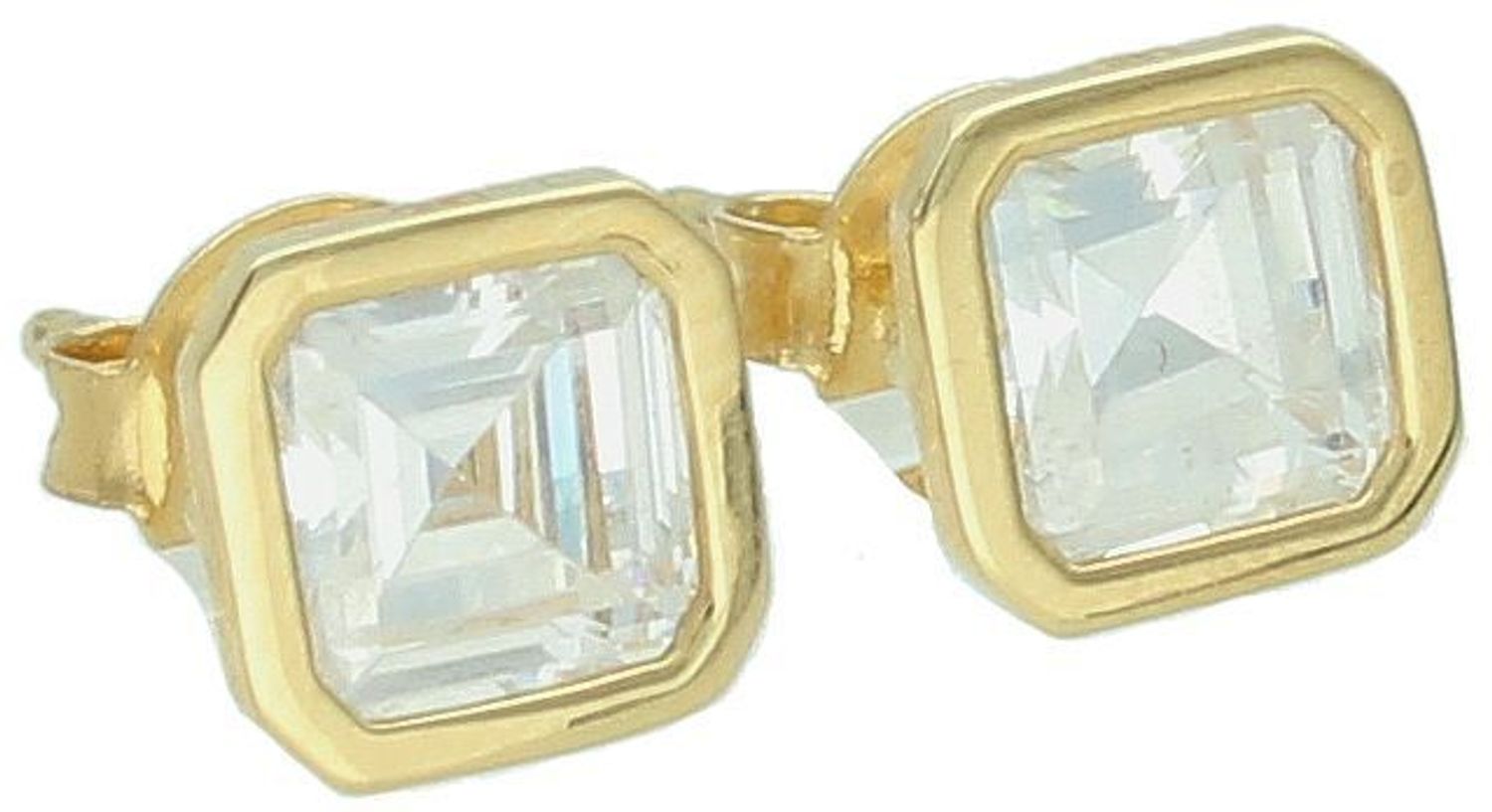 Kolczyki damskie złote kwadratowe cyrkonie 585 KLC-000000-516-585 Stylowe kolczyki wykonane ze złota próby 585. Kolczyki mają kształt kwadratów, ozdobione w środku cyrkonią. 1.jpg