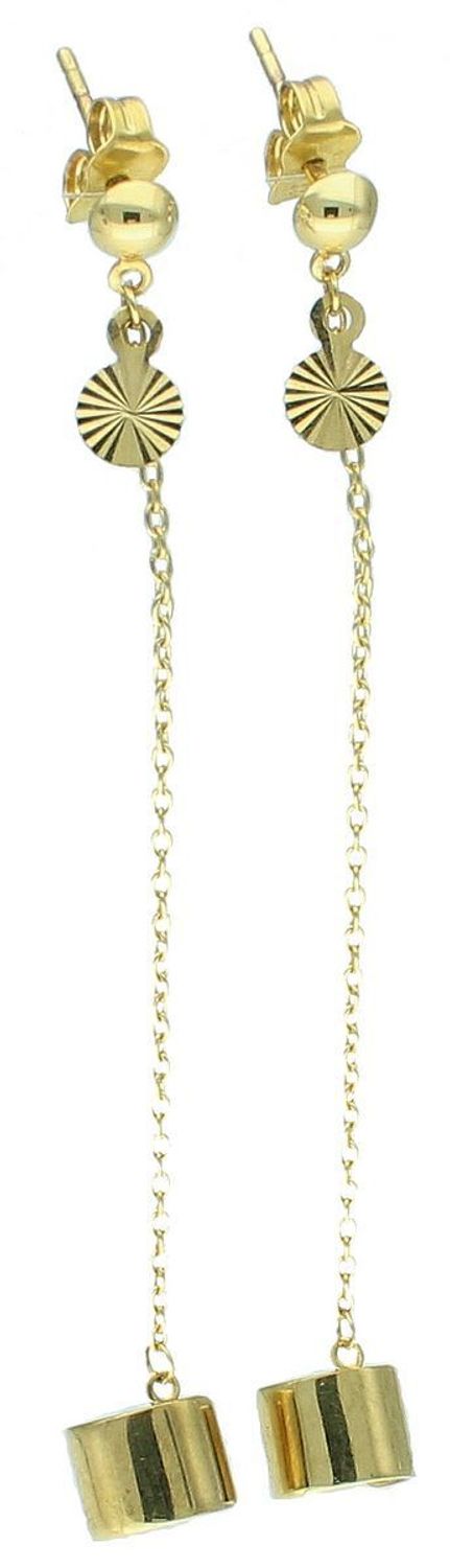 Złote kolczyki damskie na sztyft z nausznicą na łańcuszku próba 333.jpg