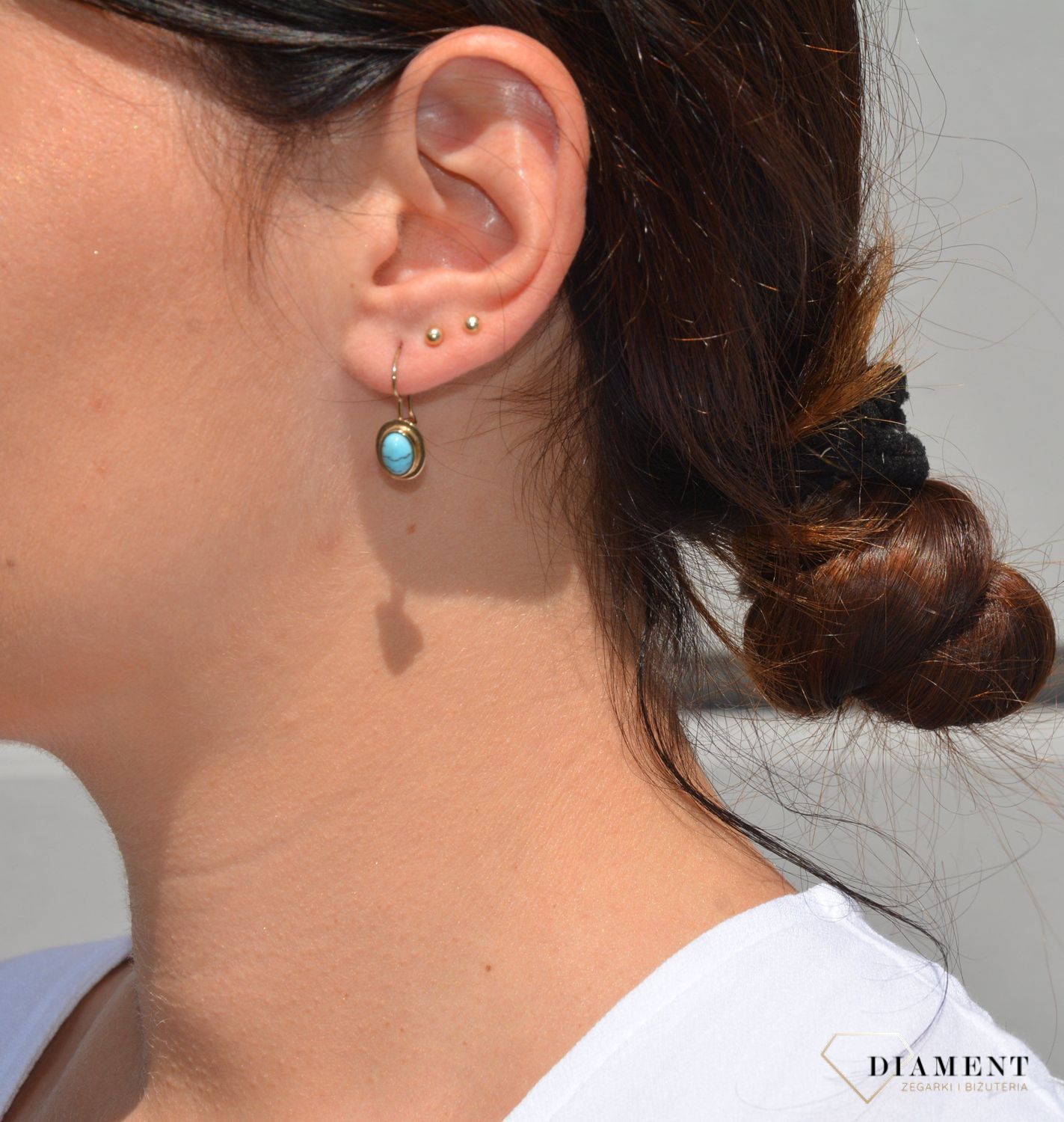 Złote kolczyki 333 z turkusowym oczkiem.jpg