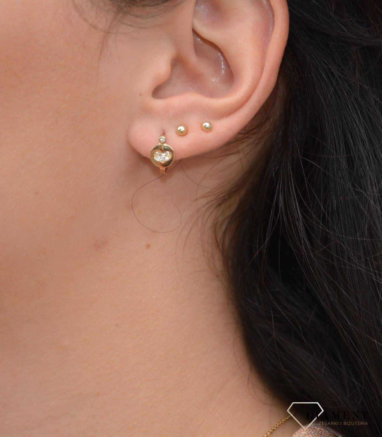 Złote kolczyki dla dziewczynki 333 koło serce z cyrkonii.jpg