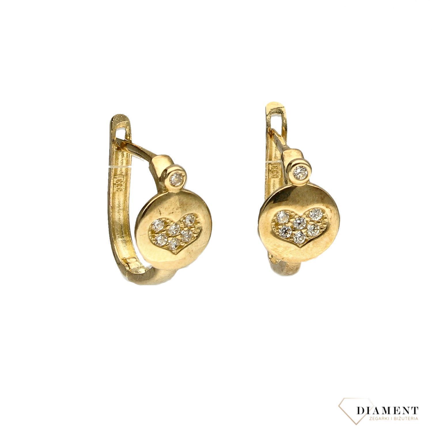 Złote kolczyki dla dziewczynki 333 koło serce z cyrkonii.jpg