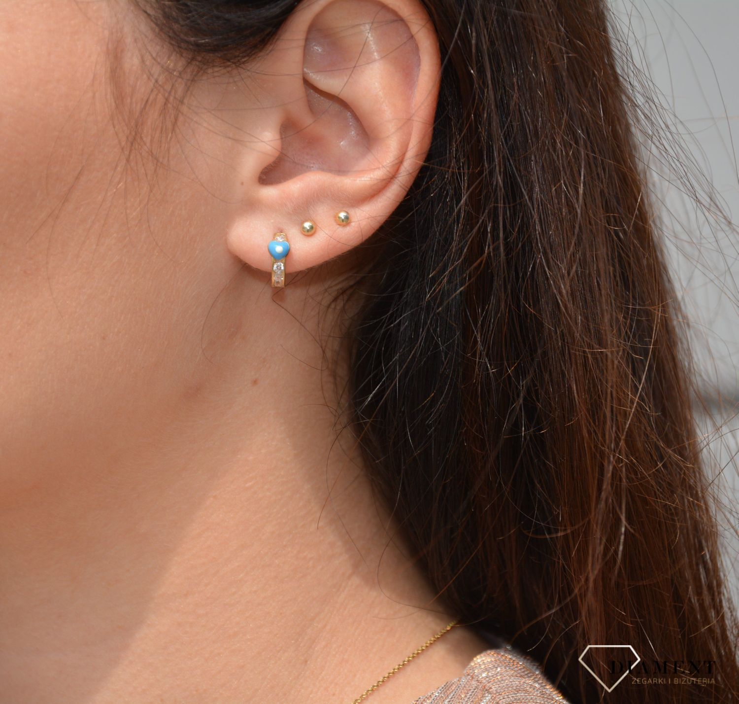 Złote kolczyki dla dziewczynki próba 333 cyrkonia niebieskie serduszko.jpg