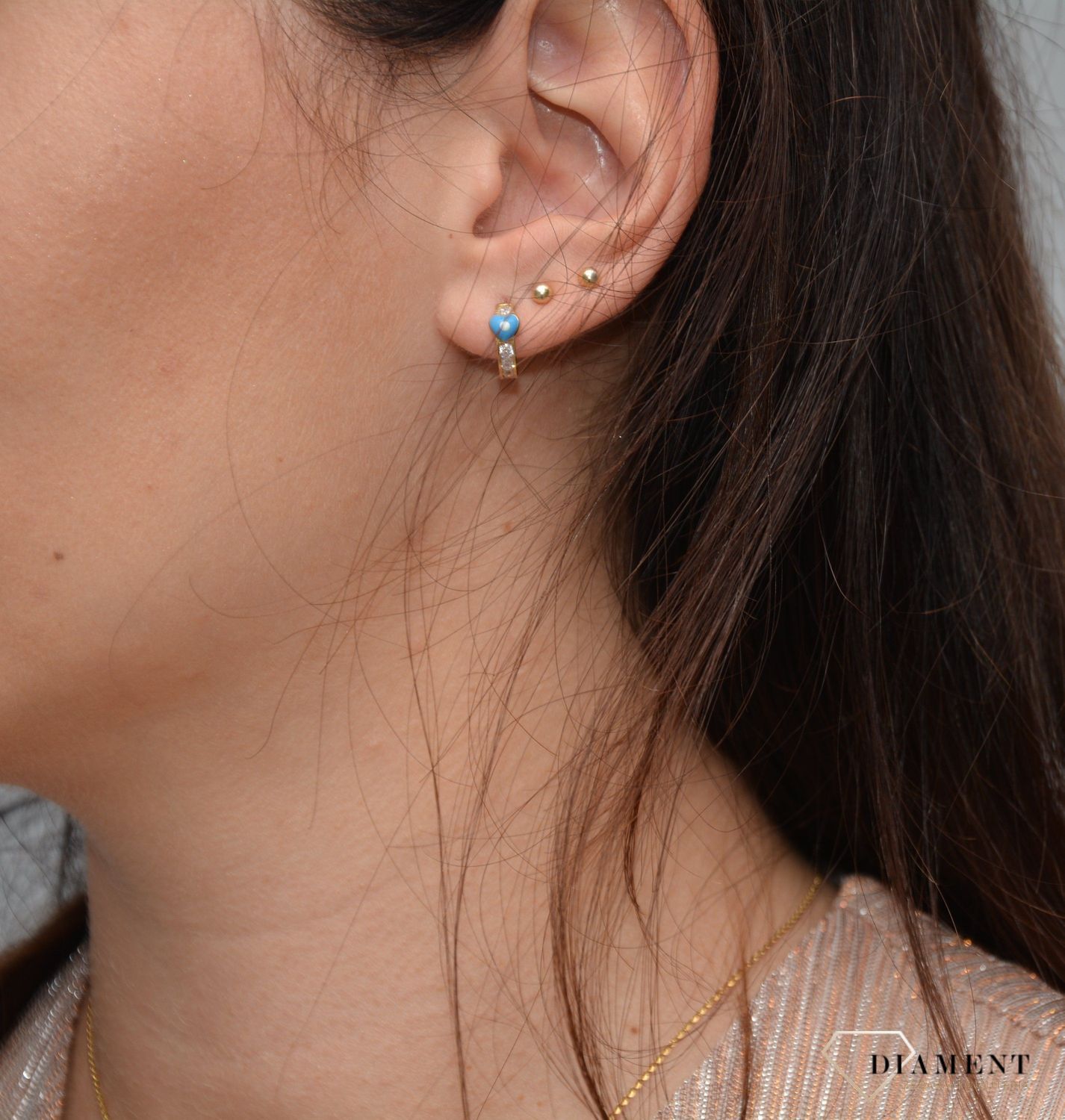 Złote kolczyki dla dziewczynki próba 333 cyrkonia niebieskie serduszko.jpg