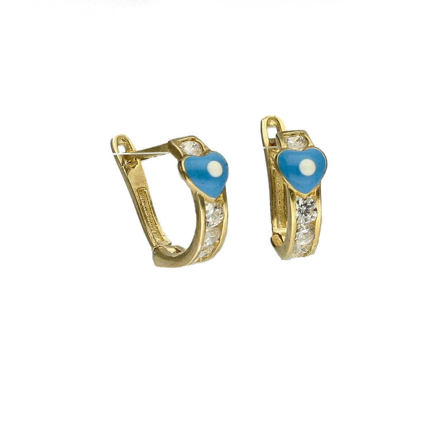 Złote kolczyki dla dziewczynki próba 333 cyrkonia niebieskie serduszko.jpg