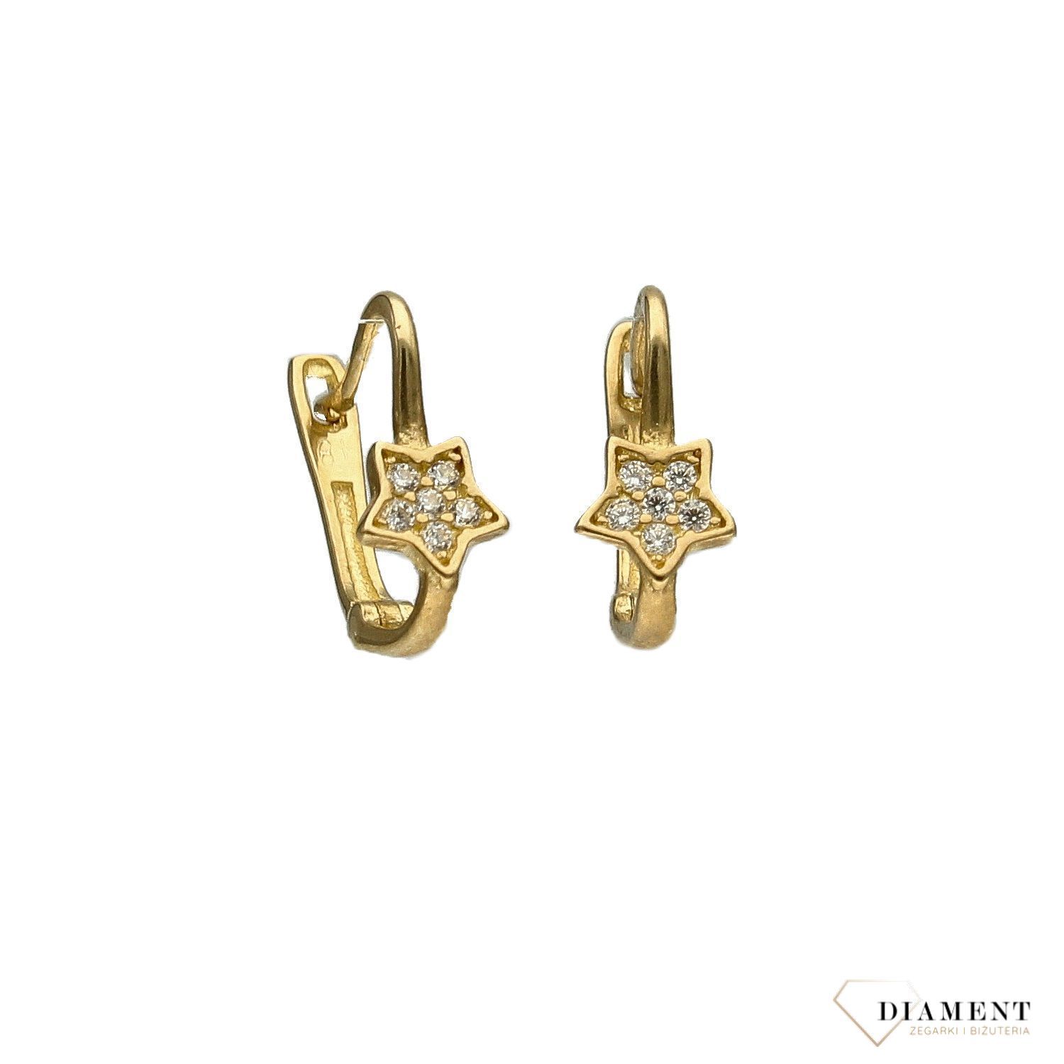 Złote kolczyki dla dziewczynki próba 333 gwiazdka z cyrkonią.jpg