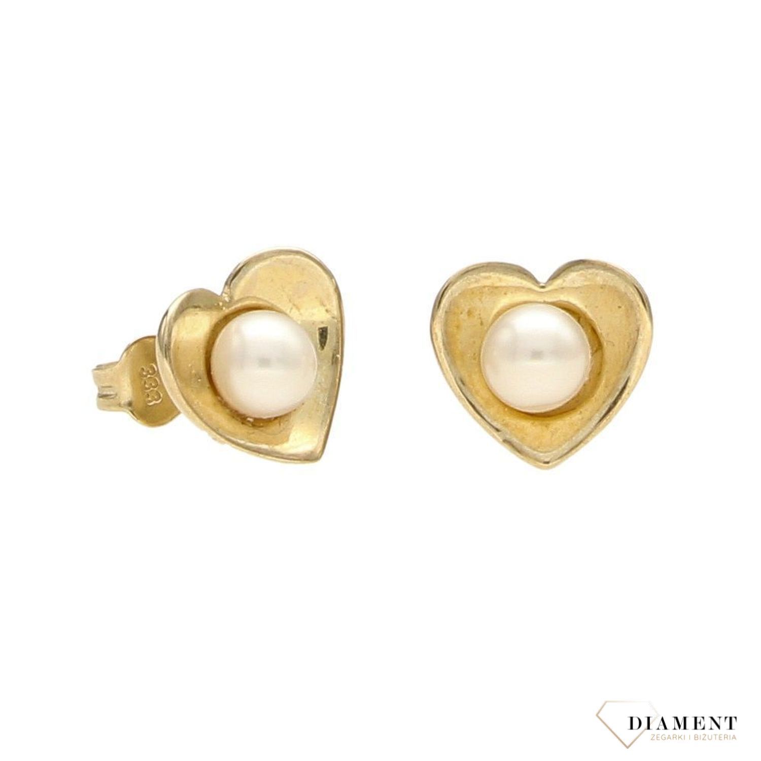 Złote kolczyki 333 perełka w sercu.jpg