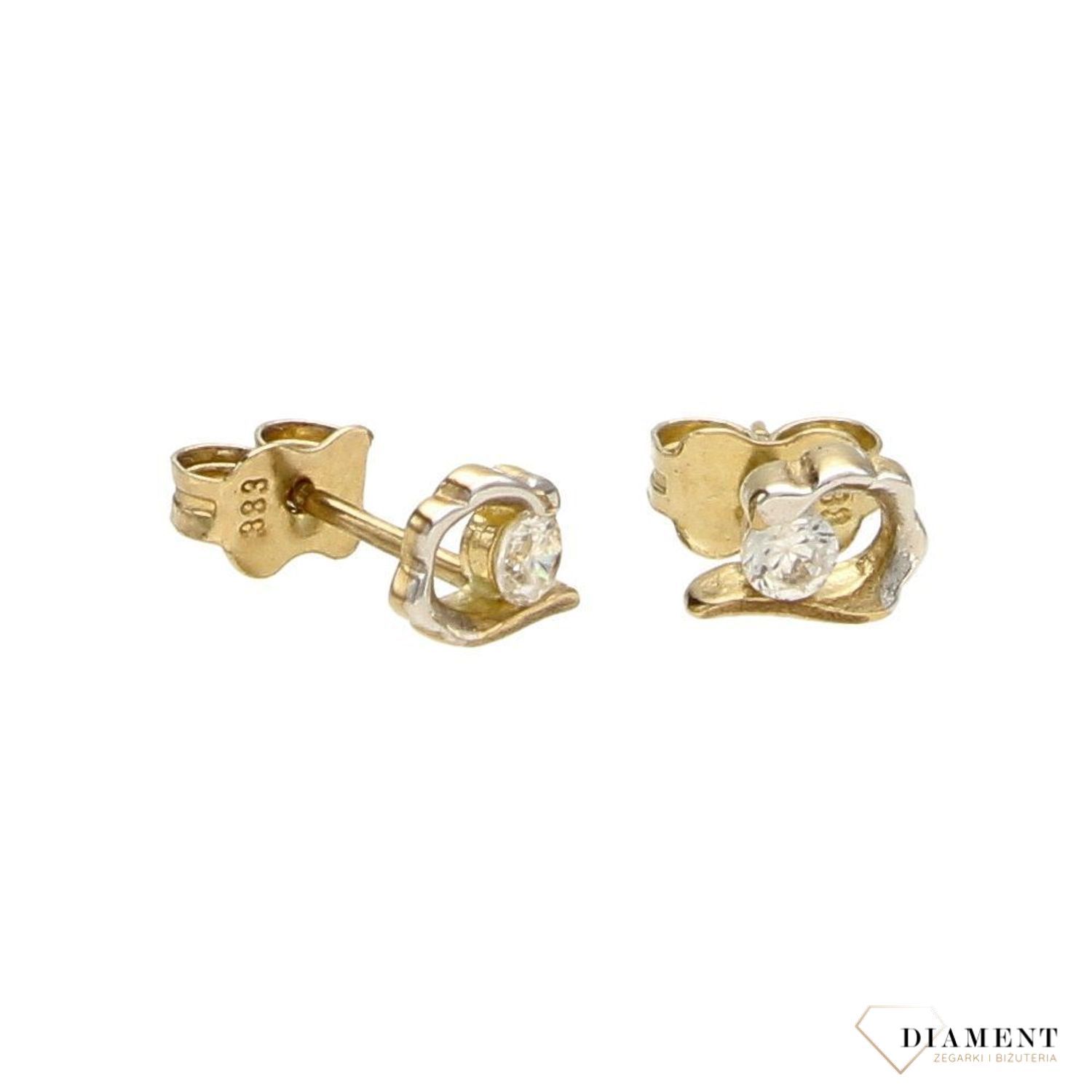 Złote kolczyki 333 żółte i białe złoto z cyrkonią.jpg