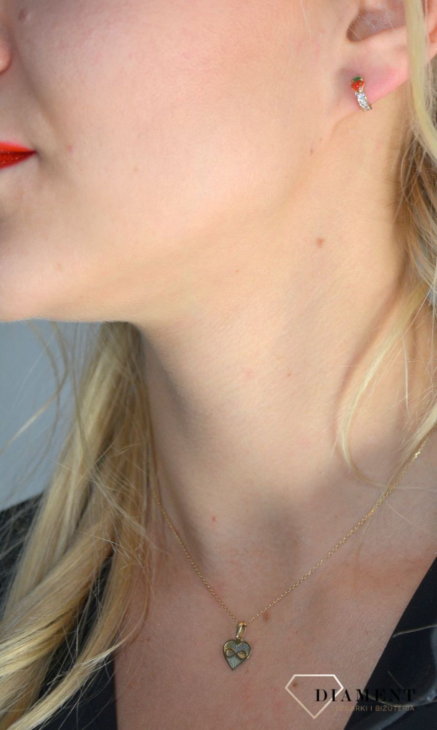 Złote kolczyki dla dziewczynki próba 333 czerwona truskawka.jpg