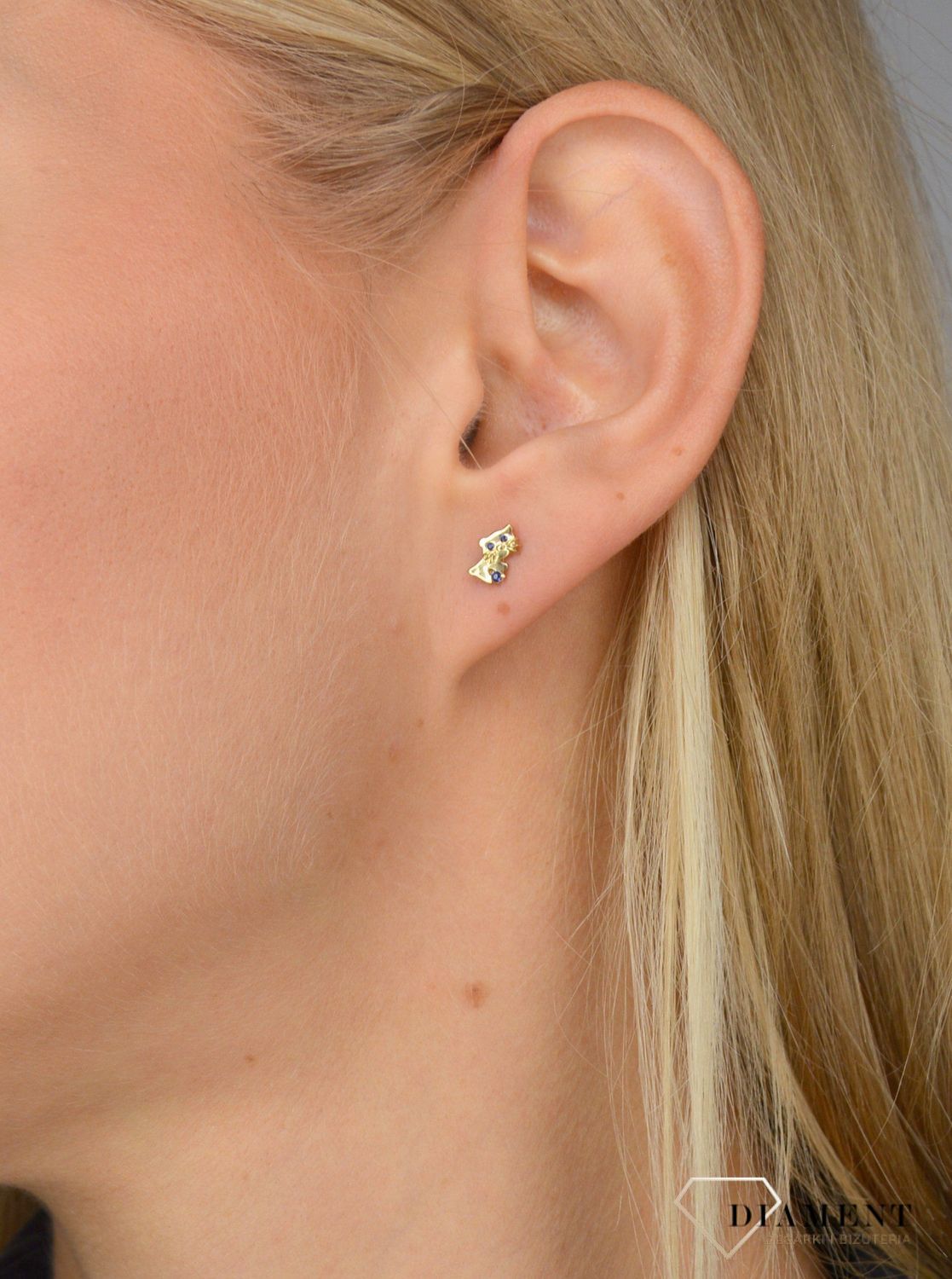 Złote kolczyki dla dziewczynki 333 kotki z cyrkonią.jpg