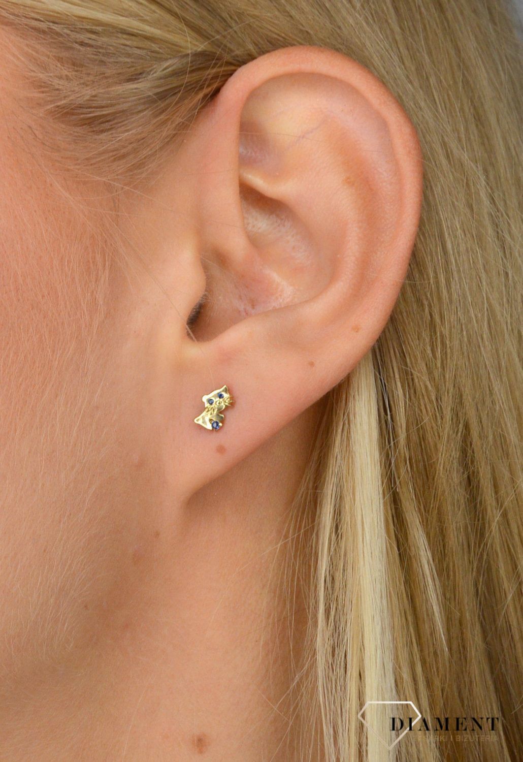 Złote kolczyki dla dziewczynki 333 kotki z cyrkonią.jpg