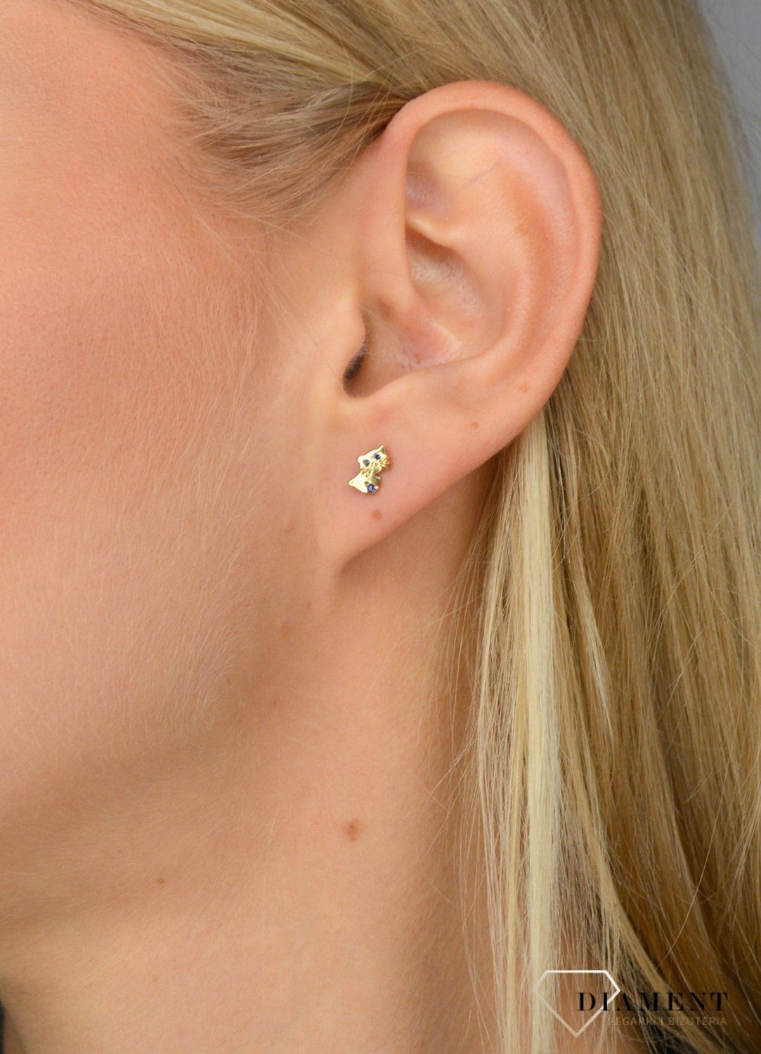 Złote kolczyki dla dziewczynki 333 kotki z cyrkonią.jpg