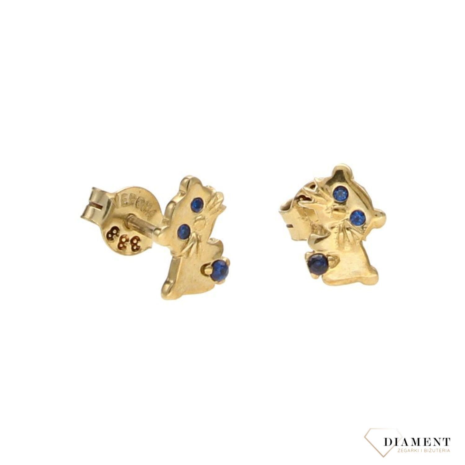 Złote kolczyki dla dziewczynki 333 kotki z cyrkonią.jpg