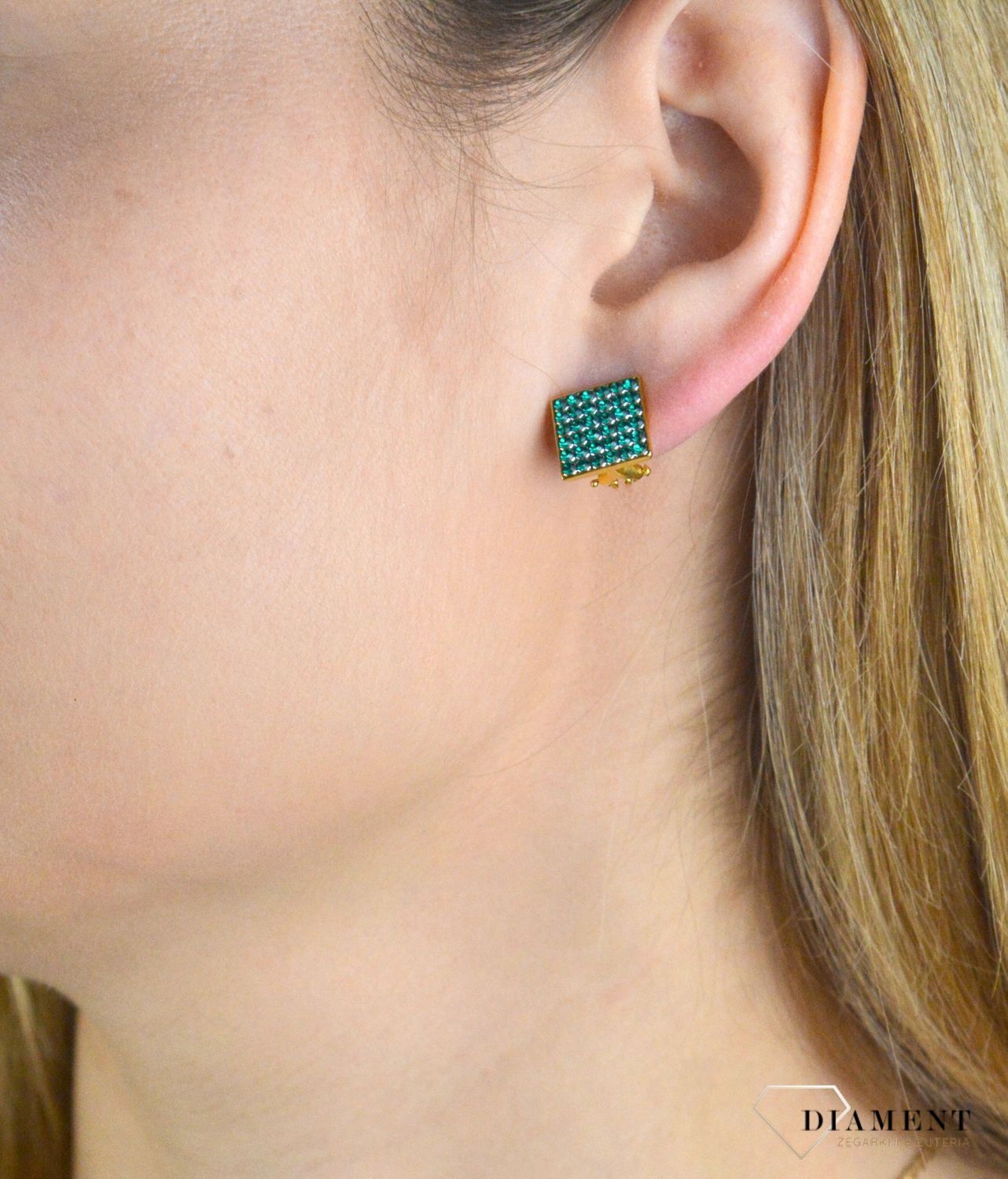 Klipsy kwadratowe z Kryształkami Swarovski Emerald KLGFM6EM.jpg