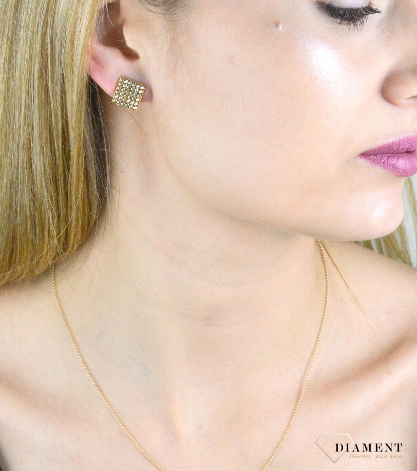 Klipsy kwadratowe z Kryształkami Swarovski Golden Shadow KLGFM6GS.jpg