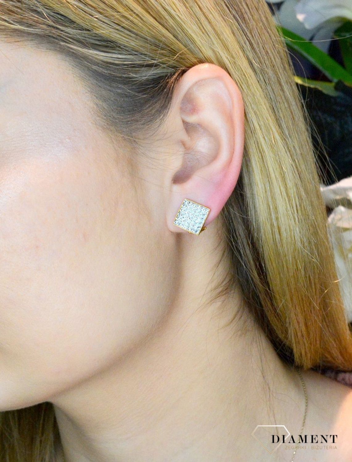 Złote klipsy kwadratowe z Kryształkami Swarovski Kingdom Studs Crystal Gold KLGFMK6C.jpg