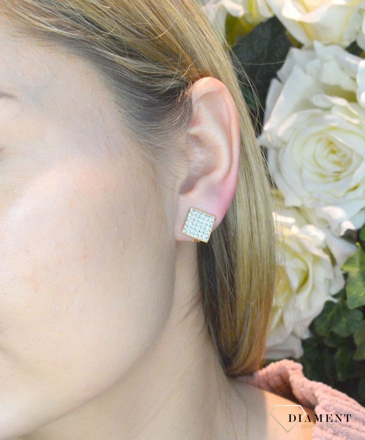 Złote klipsy kwadratowe z Kryształkami Swarovski Kingdom Studs Crystal Gold KLGFMK6C.jpg