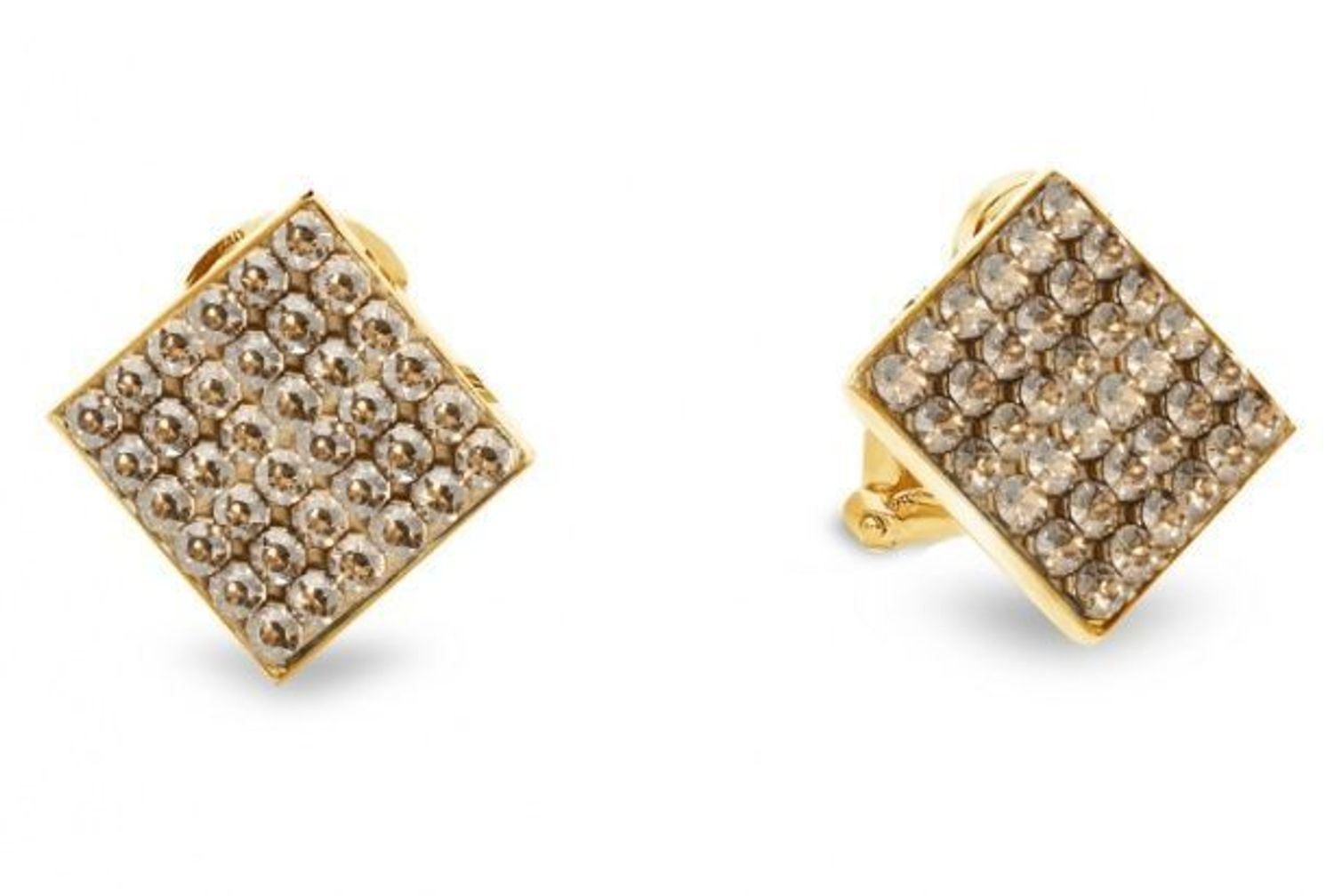 Pozłacane klipsy srebrne 925 z kryształami Swarovski® Golden Shadow – kwadratowe SPARK KLGFMK6GS.jpg