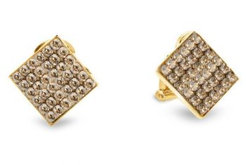 Pozłacane klipsy srebrne 925 z kryształami Swarovski® Golden Shadow – kwadratowe SPARK KLGFMK6GS.jpg