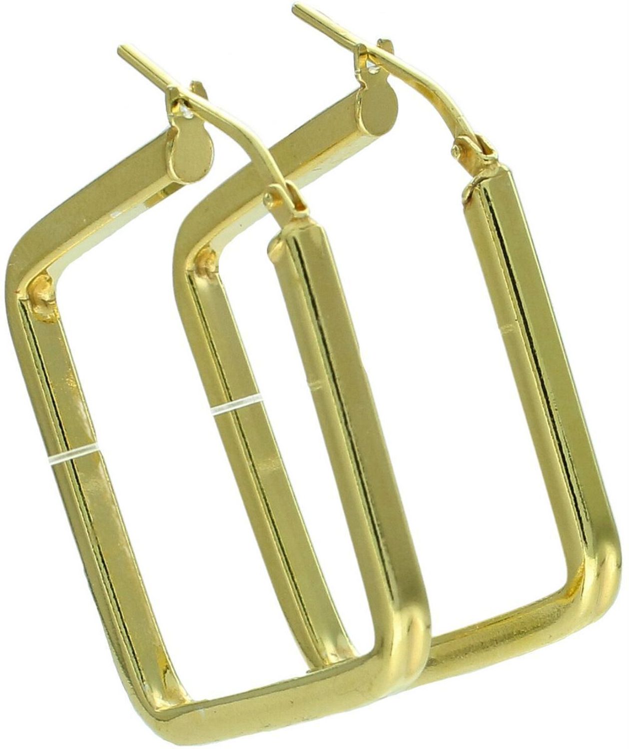 Kolczyki damskie KM28341-3Z ze srebra próby 925, pozłacane, w nowoczesnym geometrycznym kształcie kwadratów. Długość 3,7 cm, szerokość 2 mm, zapięcie kreol – elegancka i modna biżuteria.1.jpg